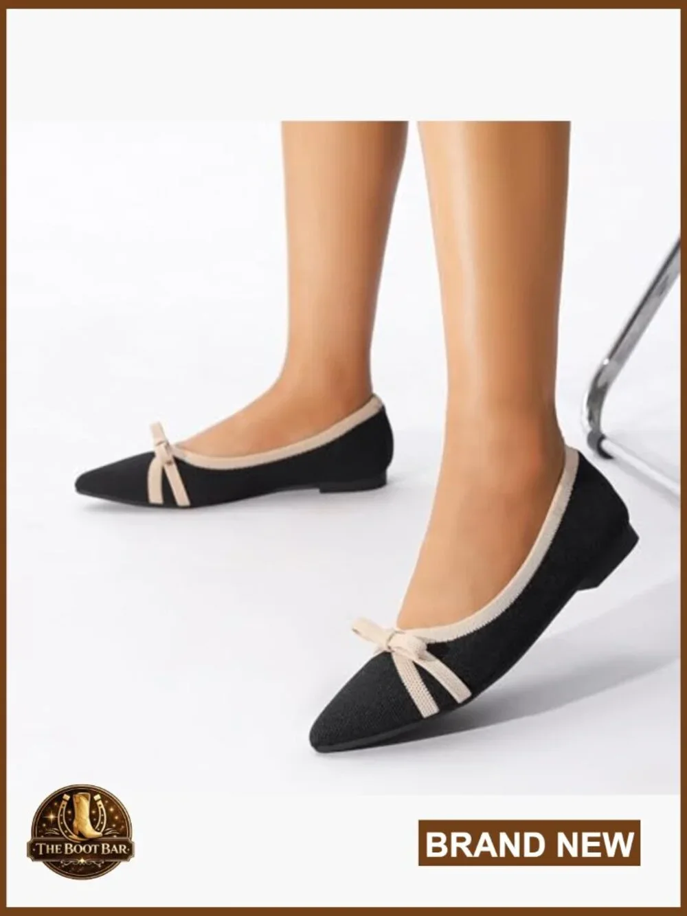Pointed Toe Knit Ballet Flats Foldable Comfortable Slip On Office Casual